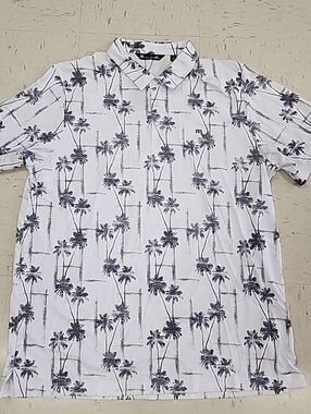 NEW Travis Mathew Finally Here White and Gray Palm Tree Golf Polo Men's Size XXL